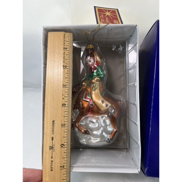 Vtg FIGI ALL THAT GLITTERS‎ Blown GLASS Hand painted X’mas ORNAMENT 6” Men Horse - Picture 3 of 4
